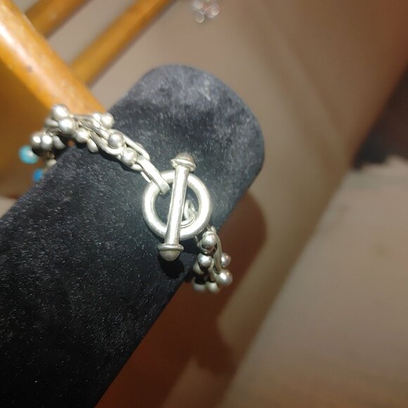 Sterling Silver Bracelet Turquoise Beaded Faux Stone - Picture 6 of 16